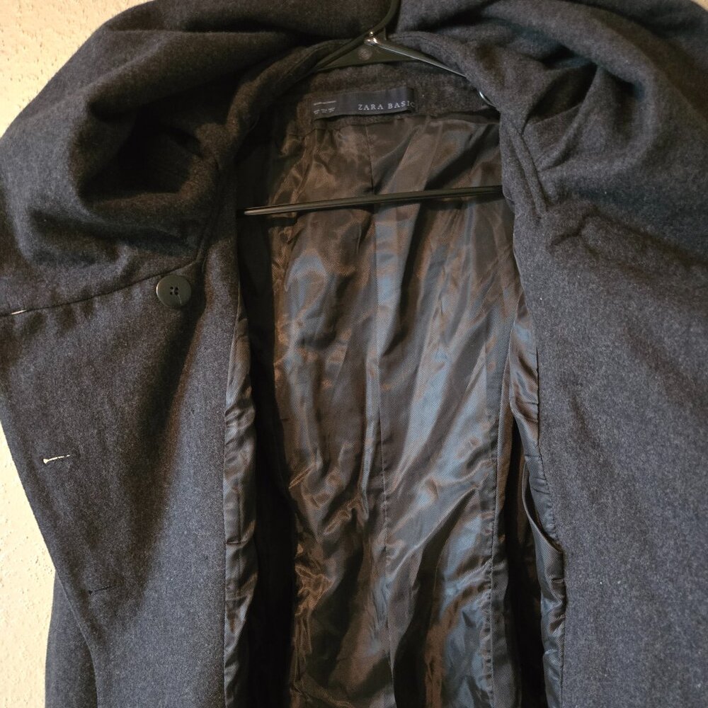 One of a kind find!  Double Breasted Dark Grey Wool Blend Pea Coat - Picture 3 of 6